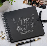 21st Birthday Present Black Scrapbook, Guest Book, Photo Album Silver Script